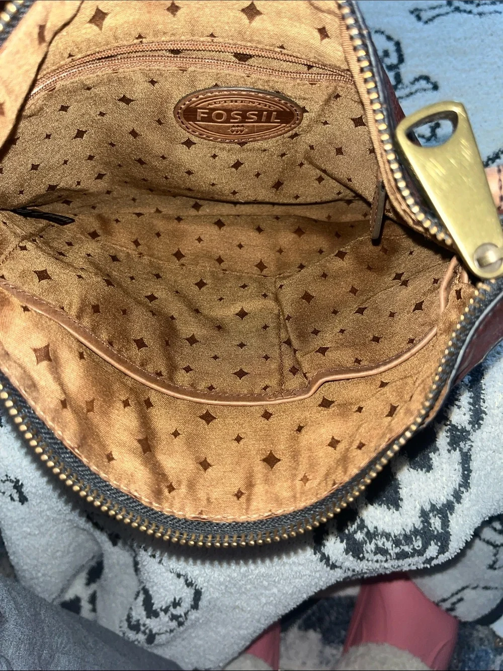 Vintage Fossil Explorer Brown Leather Crossbody Bag Tri-Zip ZB5255